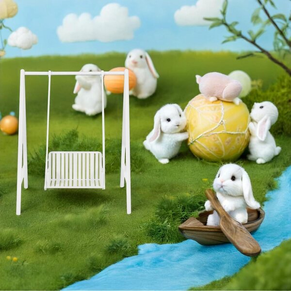 Altalena Miniatura Bianca in Plastica per Case delle Bambole e Giardini in Miniatura