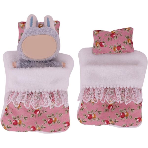 Bettset für 17 cm große Puppen mit Kissen und Schlafsack aus weichem Polyester