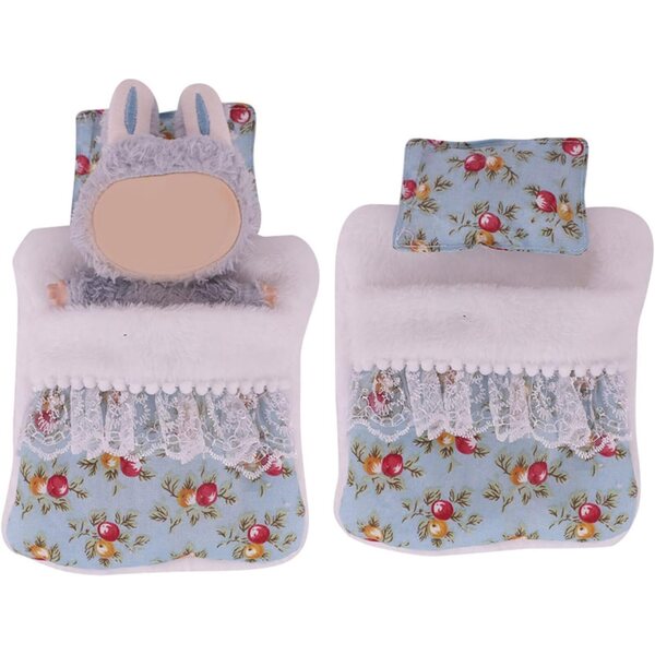 Bettset für 17 cm große Puppen mit Kissen und Schlafsack aus weichem Polyester