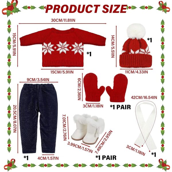 Abbigliamento invernale per bambole 18 pollici SunaOmni Natale completo con accessori
