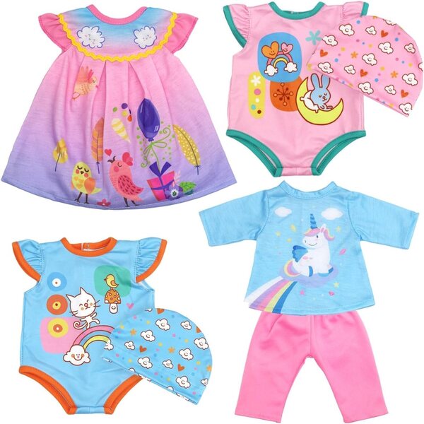 4-teiliges Kleidungsset für 13-16-Zoll-Puppen mit Körper, Kleid, Hut und Hose