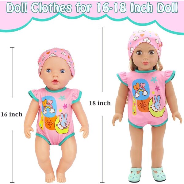 4-teiliges Kleidungsset für 13-16-Zoll-Puppen mit Körper, Kleid, Hut und Hose