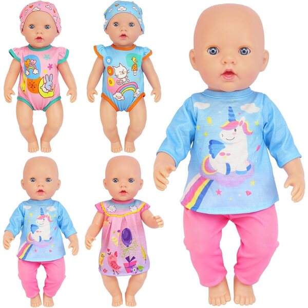 4-teiliges Kleidungsset für 13-16-Zoll-Puppen mit Körper, Kleid, Hut und Hose