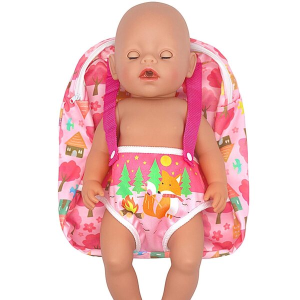 Puppenrucksack mit Aufbewahrungstaschen für 12-18-Zoll-Puppen, leicht und bequem