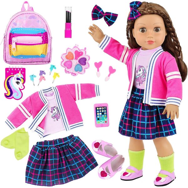 Britisches Modeset für 18-Zoll-Puppen mit 14 Schulaccessoires und Make-up