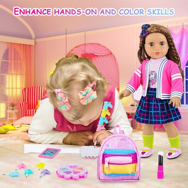 Britisches Modeset für 18-Zoll-Puppen mit 14 Schulaccessoires und Make-up