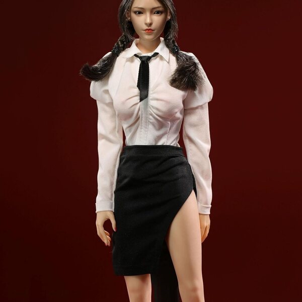Abito 1/6 per bambola femminile con camicia manica lunga e gonna nera per action figure 12 pollici