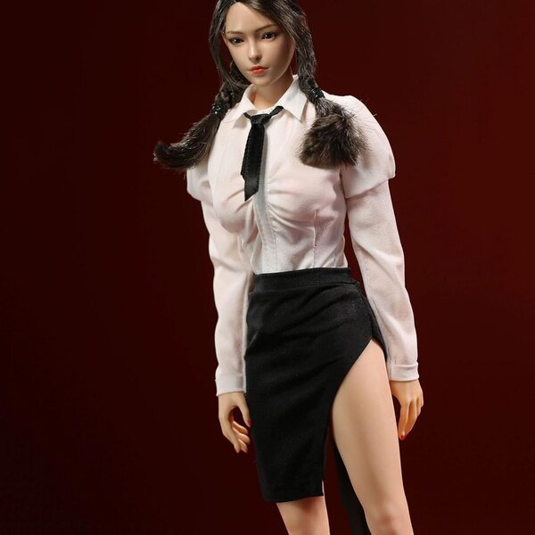 Abito 1/6 per bambola femminile con camicia manica lunga e gonna nera per action figure 12 pollici