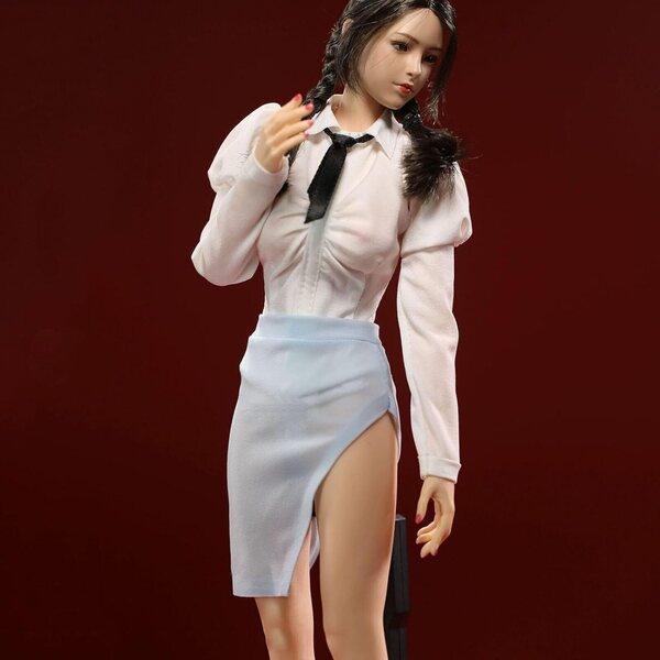Vestito per bambola 1/6 femminile con camicia e gonna lunga blu per action figures 12 pollici