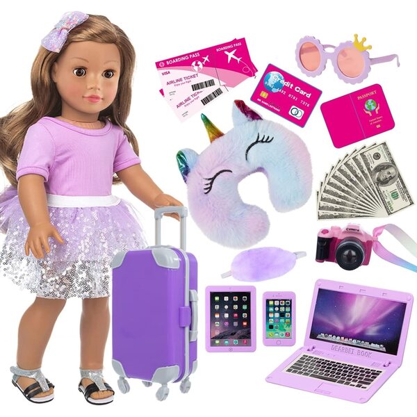 Set valigia da viaggio ZNTWEI 18" con accessori per bambole 45,7 cm, gioco creativo