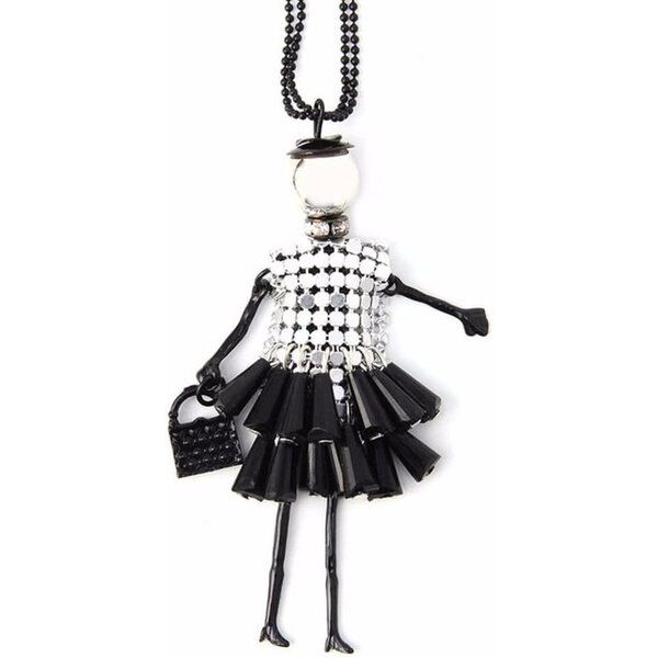 Ciondolo Pupazzetto con Borsa, Cappello e Abito in Argento con Collana 66 cm