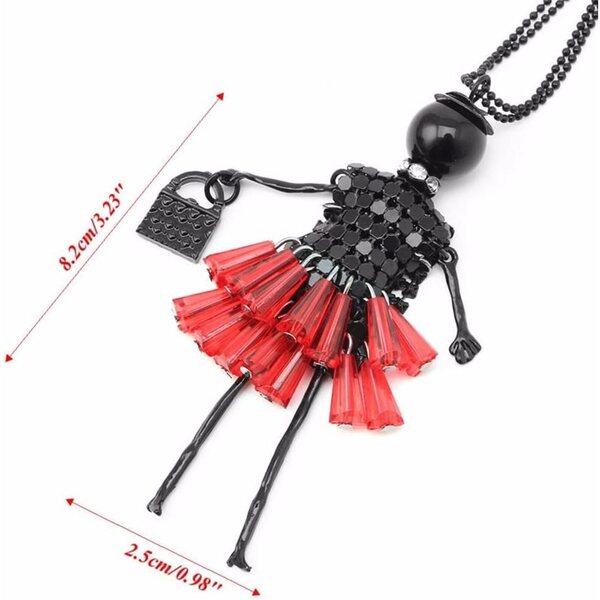 Ciondolo Pupazzetto con Borsa, Cappello e Abito in Argento con Collana 66 cm
