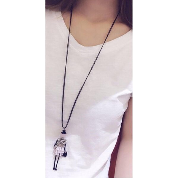 Ciondolo Pupazzetto con Borsa, Cappello e Abito in Argento con Collana 66 cm