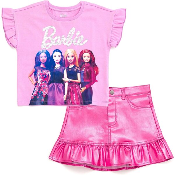 Barbie T-Shirt e Gonna Metallizzata per Bambine da 2 a 16 Anni, Outfit Trendy