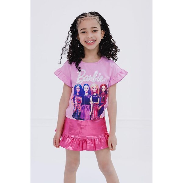Barbie T-Shirt e Gonna Metallizzata per Bambine da 2 a 16 Anni, Outfit Trendy