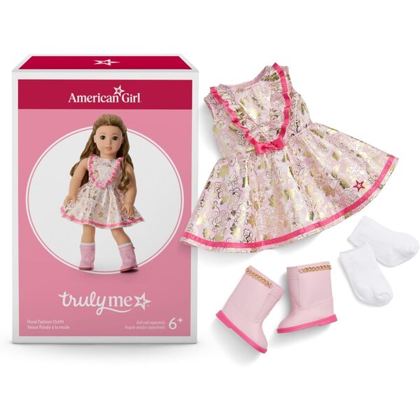 American Girl Truly Me Blumenkleid mit Rüschen und Accessoires für 18-Zoll-Puppen