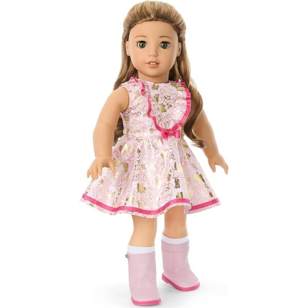 American Girl Truly Me Blumenkleid mit Rüschen und Accessoires für 18-Zoll-Puppen
