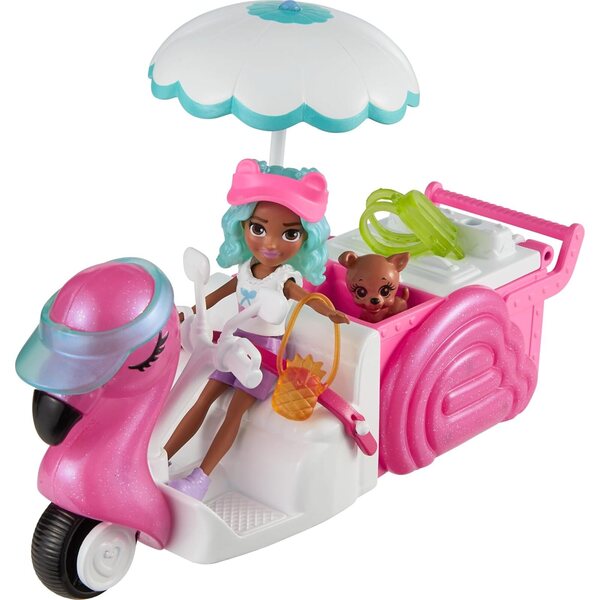 Polly Pocket Snackwagen mit Puppe, 17 Accessoires und Kleidung, Spiel für Kinder ab 4 Jahren