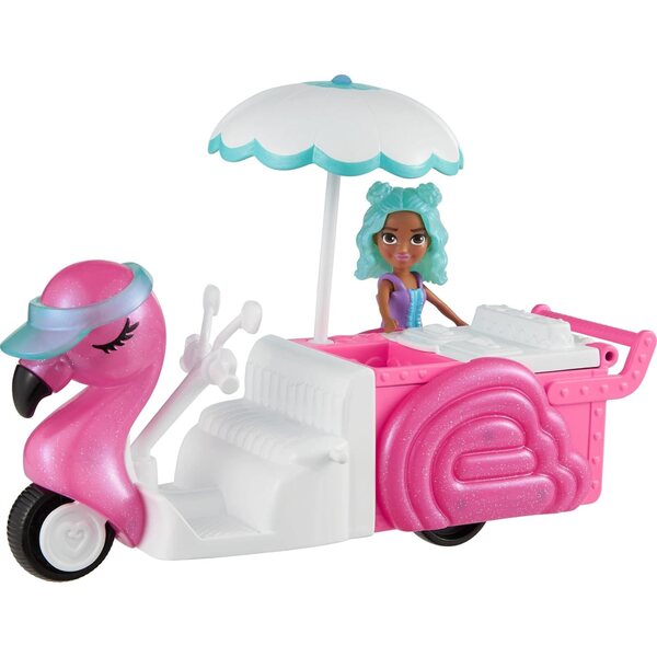 Polly Pocket Snackwagen mit Puppe, 17 Accessoires und Kleidung, Spiel für Kinder ab 4 Jahren