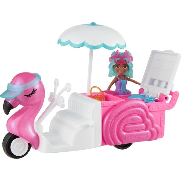 Polly Pocket Snackwagen mit Puppe, 17 Accessoires und Kleidung, Spiel für Kinder ab 4 Jahren
