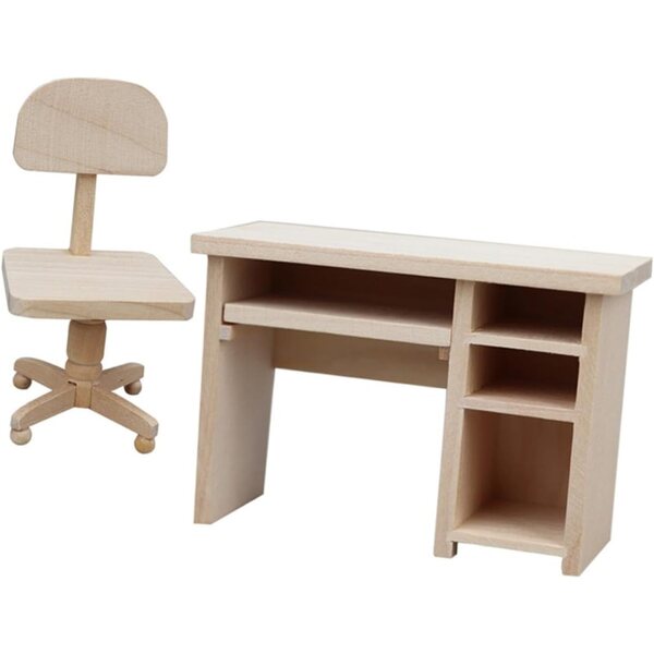 Miniatur-Schreibtisch- und Stuhlset aus Holz für Puppenhäuser und Projekte 1:12
