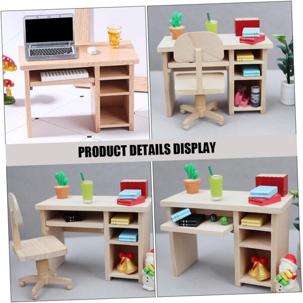Set Miniatura Scrivania e Sedia in Legno per Casa delle Bambole e Progetti 1:12