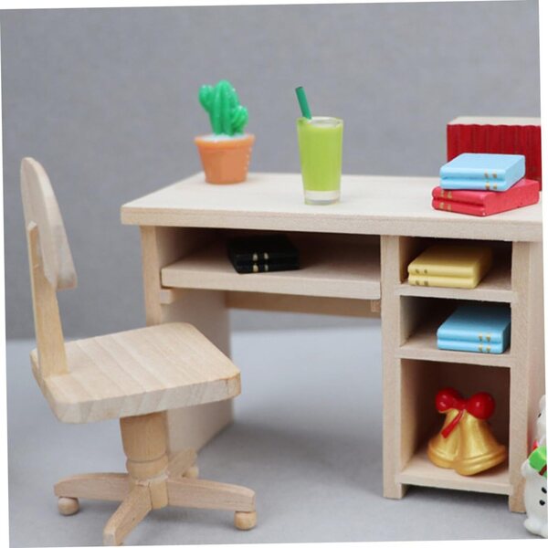 Set Miniatura Scrivania e Sedia in Legno per Casa delle Bambole e Progetti 1:12