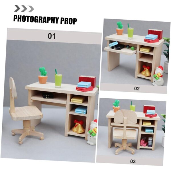 Set Miniatura Scrivania e Sedia in Legno per Casa delle Bambole e Progetti 1:12