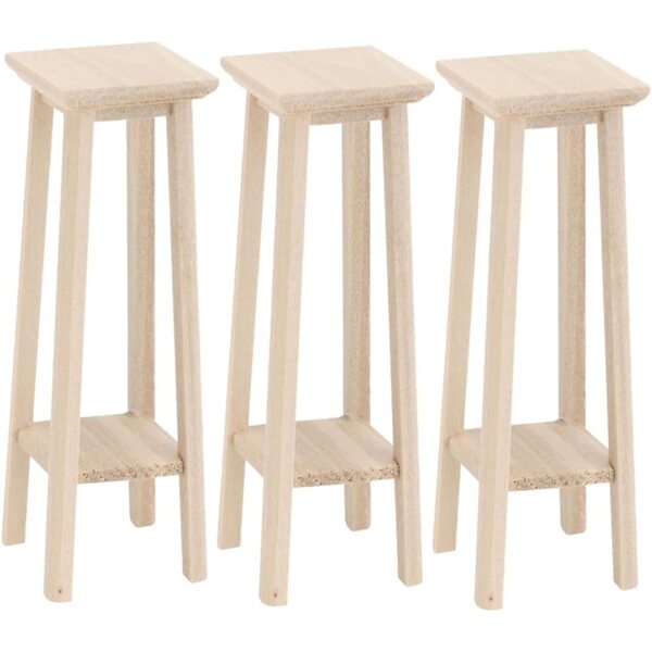 Set 3 Mini Mobili in Legno per Casa delle Bambole: Portavasi e Sgabello Beige