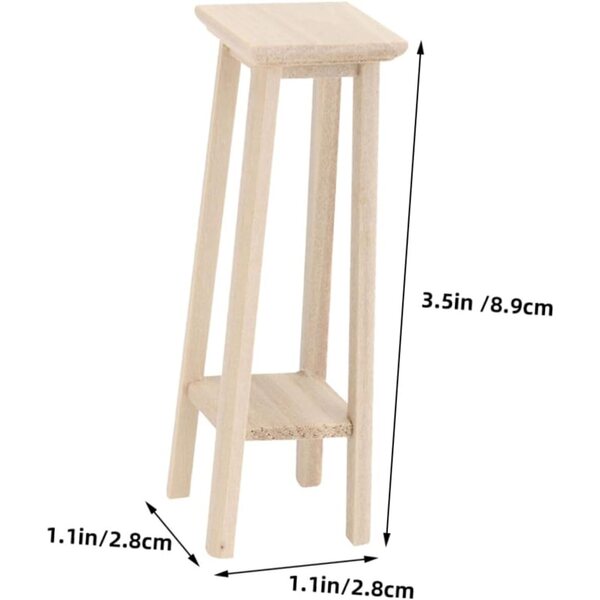 Set 3 Mini Mobili in Legno per Casa delle Bambole: Portavasi e Sgabello Beige