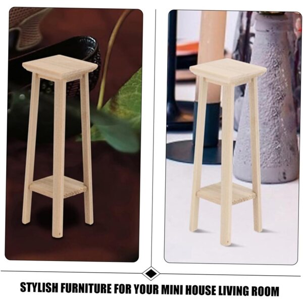 Set 3 Mini Mobili in Legno per Casa delle Bambole: Portavasi e Sgabello Beige