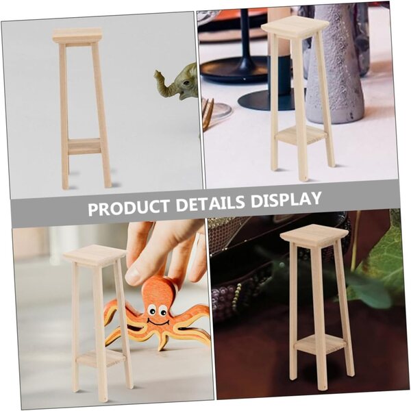 Set 3 Mini Mobili in Legno per Casa delle Bambole: Portavasi e Sgabello Beige