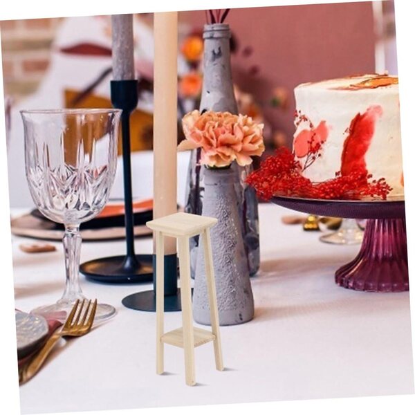 Set 3 Mini Mobili in Legno per Casa delle Bambole: Portavasi e Sgabello Beige