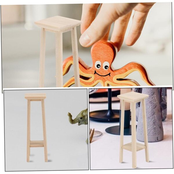 Set 3 Mini Mobili in Legno per Casa delle Bambole: Portavasi e Sgabello Beige