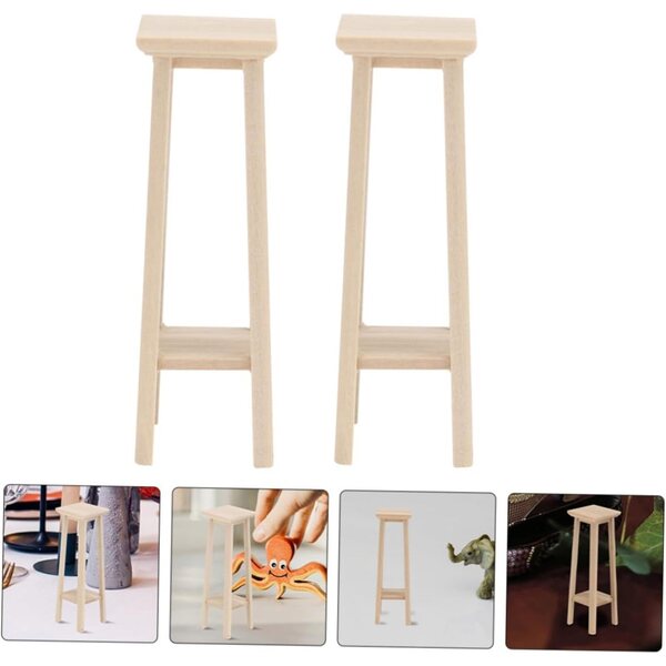 Set 3 Mini Mobili in Legno per Casa delle Bambole: Portavasi e Sgabello Beige