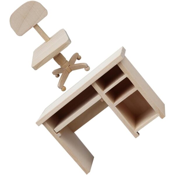 BESPORTBLE Set mini scrivania e sedia in legno per casa delle bambole 1:12