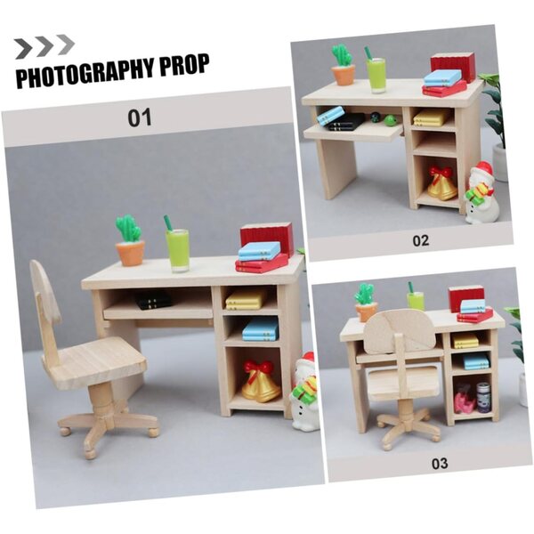 BESPORTBLE Set mini scrivania e sedia in legno per casa delle bambole 1:12