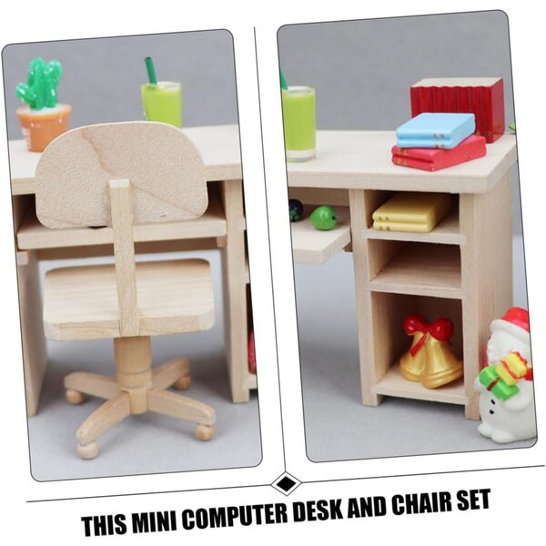 BESPORTBLE Set mini scrivania e sedia in legno per casa delle bambole 1:12
