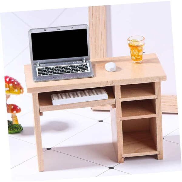 BESPORTBLE Set mini scrivania e sedia in legno per casa delle bambole 1:12