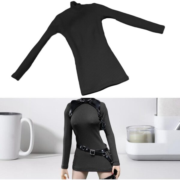 Minikleid nero a maniche lunghe per bambole 12 pollici - Abito elegante 1/6