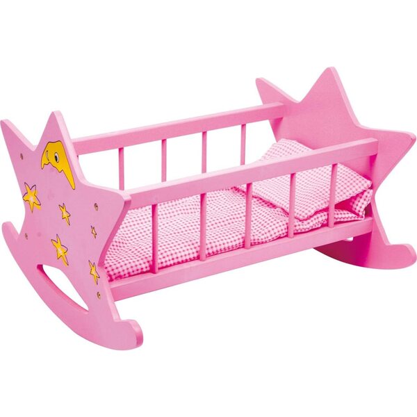Bambolewiege Small Foot in legno rosa con luna e stelle per bambole fino a 45 cm