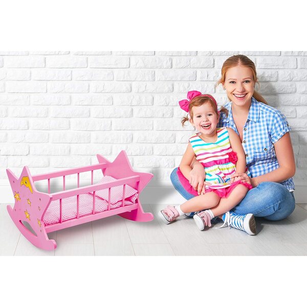 Bambolewiege Small Foot in legno rosa con luna e stelle per bambole fino a 45 cm