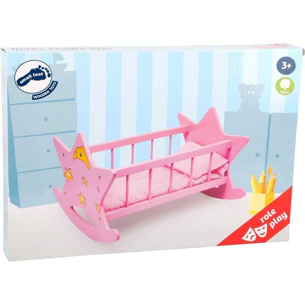 Bambolewiege Small Foot in legno rosa con luna e stelle per bambole fino a 45 cm