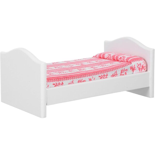 WOONEKY Rot-weiß gestreiftes Miniaturbett für Puppenhaus 14x8 cm