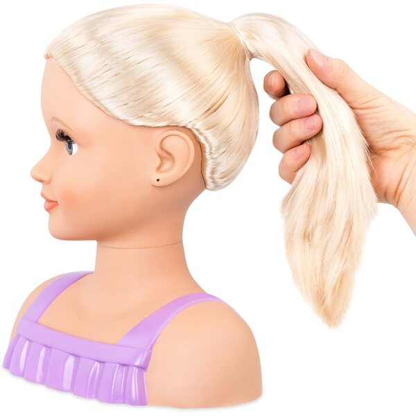Unsere Generation Trista-Kopf-Styling-Puppe mit blonden Haaren und blauen Augen, Haarschmuck und Aufklebern