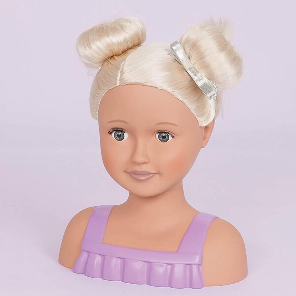 Unsere Generation Trista-Kopf-Styling-Puppe mit blonden Haaren und blauen Augen, Haarschmuck und Aufklebern