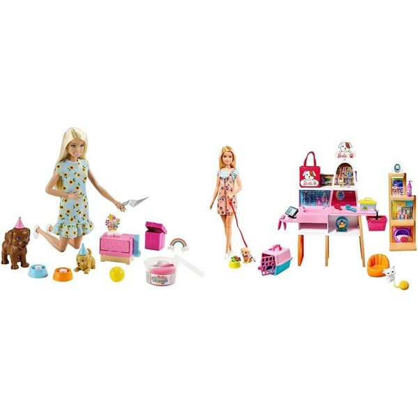 Barbie Welpenparty mit blonder Barbie und Haustiersalon GXV75 GRG90