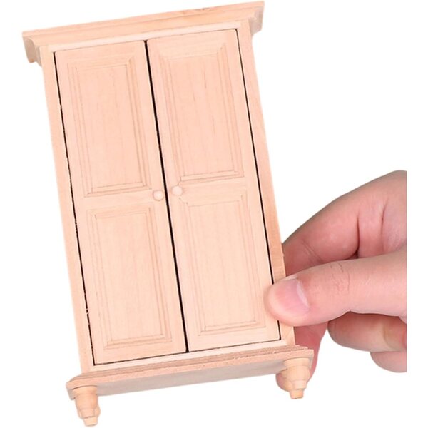 Antiker Miniatur-Kleiderschrank aus Holz im Maßstab 1:12 für Puppenhaus mit Doppeltür