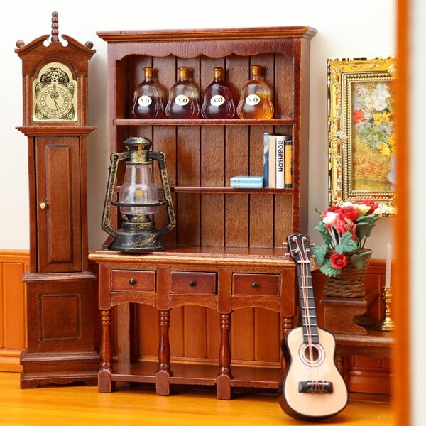 Miniatur-Holzschrank 1:12 mit aufklappbaren Schubladen für Puppenhaus