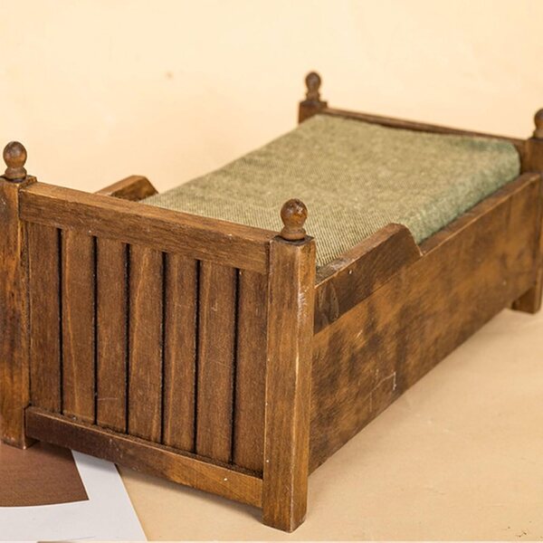 1:12 Vintage Holz-Miniatur-Schlafzimmer-Set mit Kissen und Schublade
